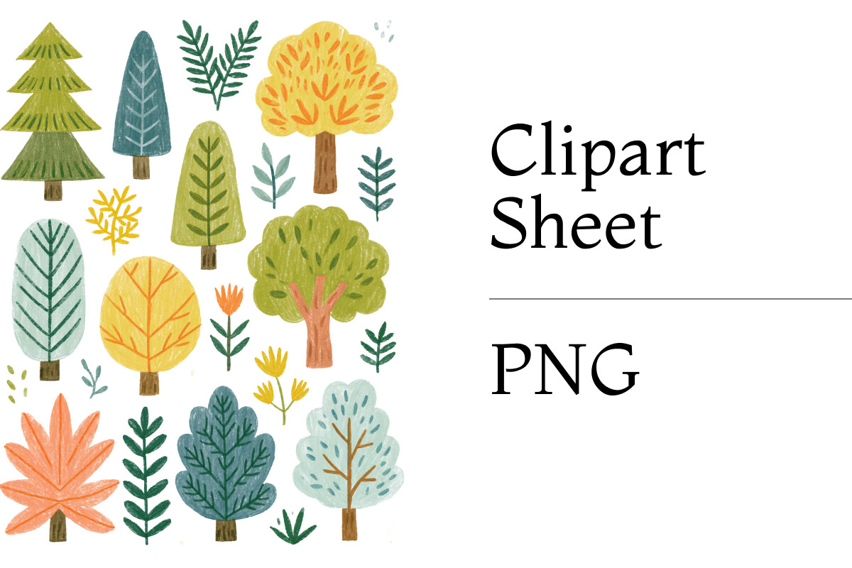 Rustic Forest Trees Clipart PNG