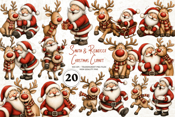 Santa & Reindeer Christmas Clipart