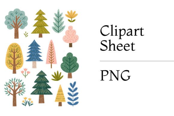 Seasonal Trees, Watercolor Clipart PNG