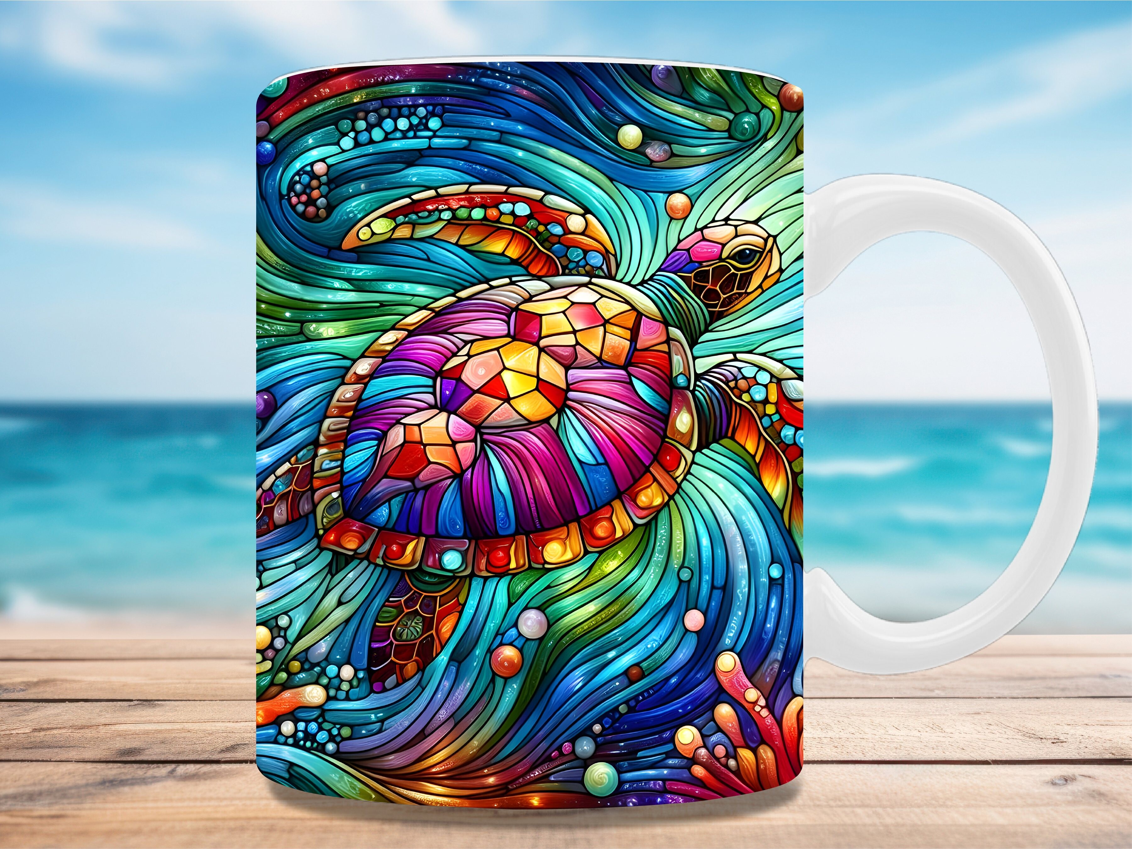 Stained Glass Sea Turtle Mug Wrap