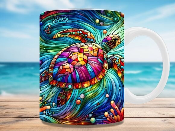 Stained Glass Sea Turtle Mug Wrap Graphics