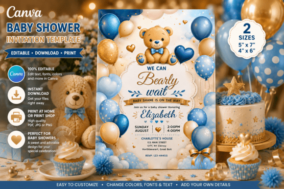 Teddy Bear Baby Shower Invitation Canva
