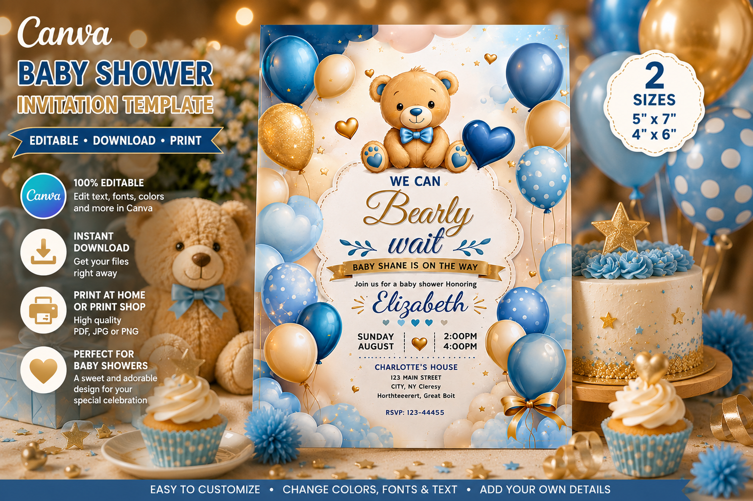 Teddy Bear Baby Shower Invitation Canva