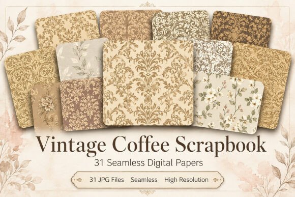Vintage Coffee Scrapbook Paper Pattern