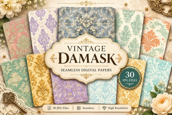 Vintage Damask Seamless Digital Paper