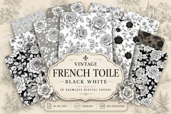 Vintage French Toile Black White