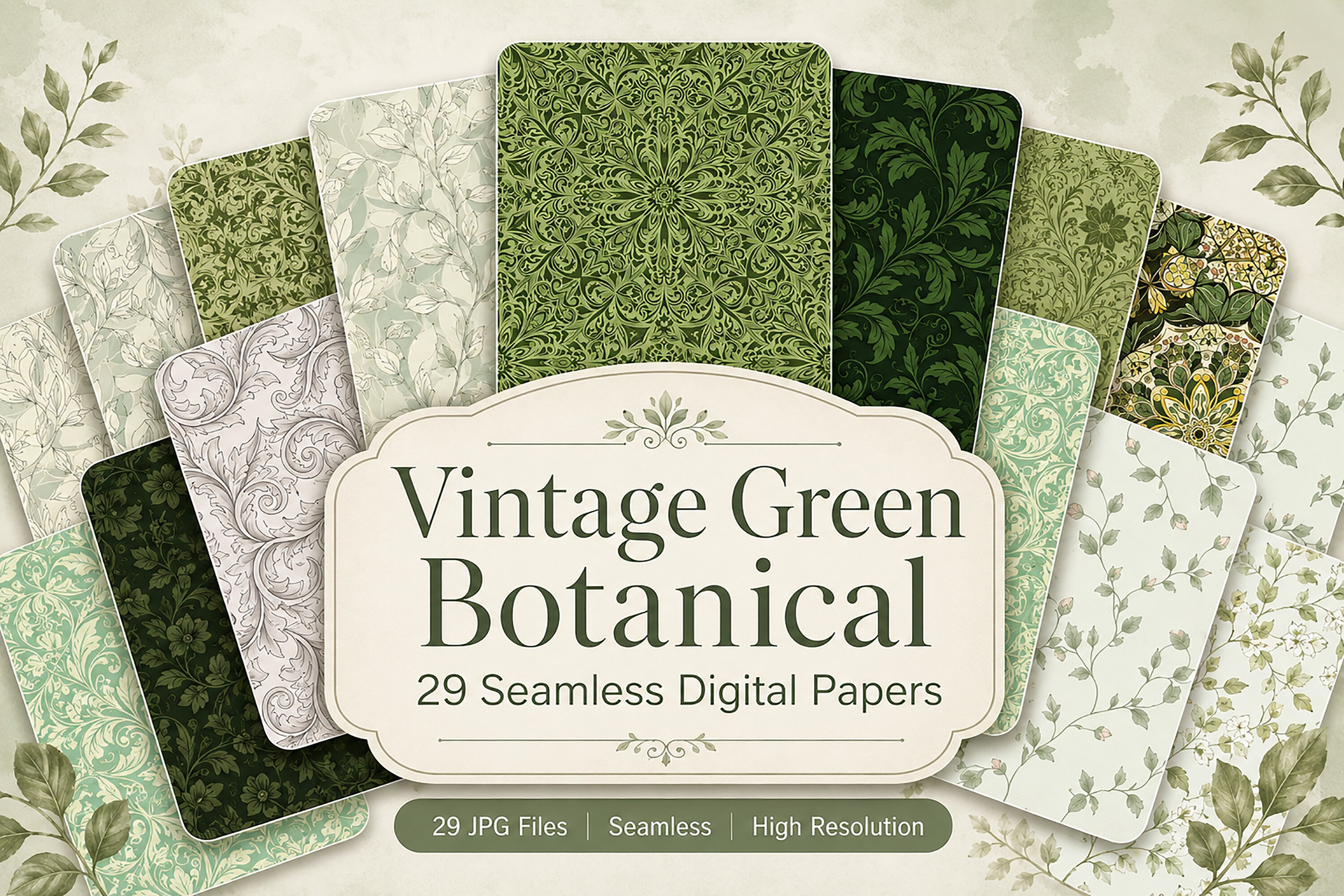 Vintage Green Botanical Seamless