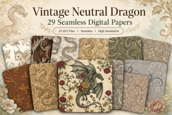 Vintage Neutral Dragon Seamless Pattern