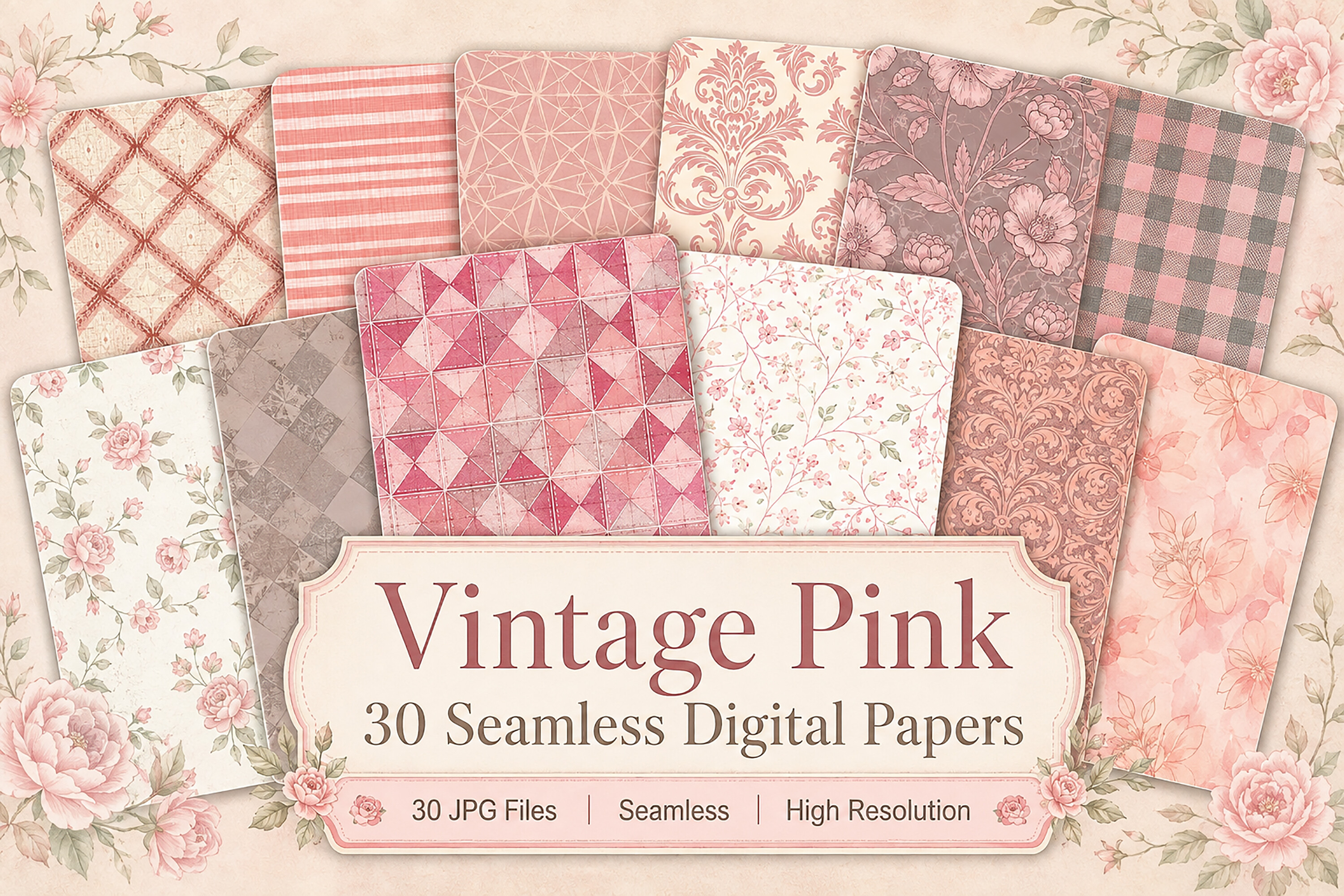 Vintage Pink Seamless Pattern Papers