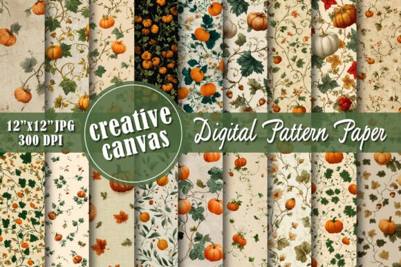 Vintage Pumpkin Autumn Seamless Digital