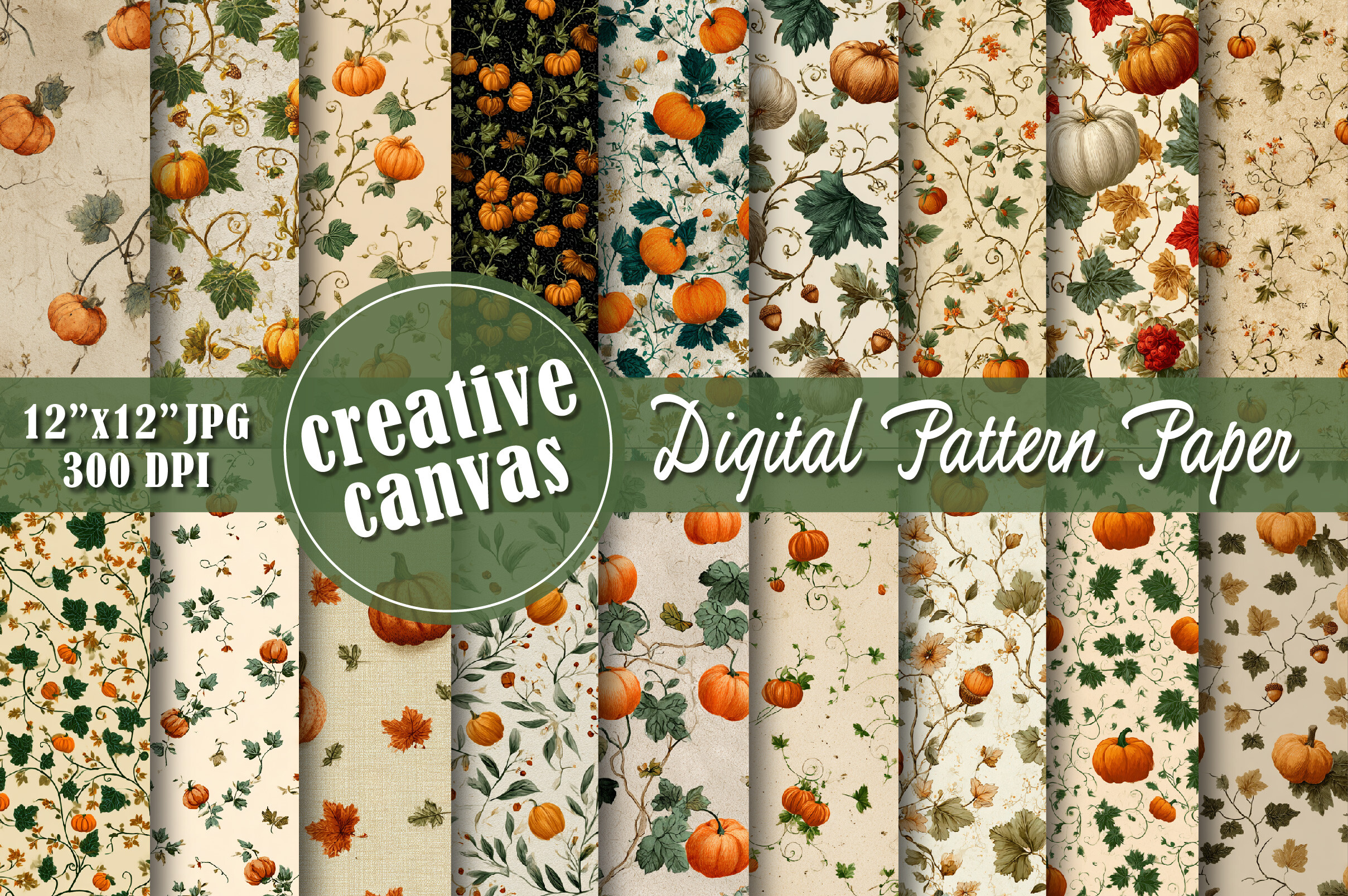 Vintage Pumpkin Autumn Seamless Digital