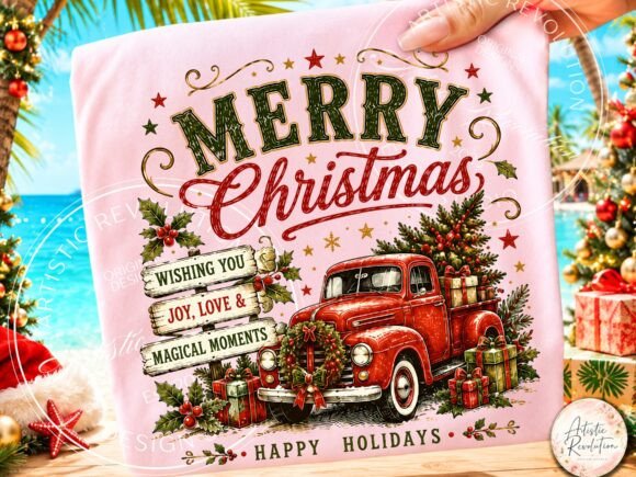 Vintage Retro Merry Christmas PNG