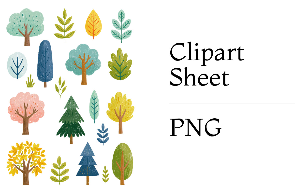 Watercolor Trees Botanical Clipart PNG