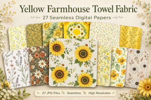 Yellow Farmhouse Towel Fabric Pattern