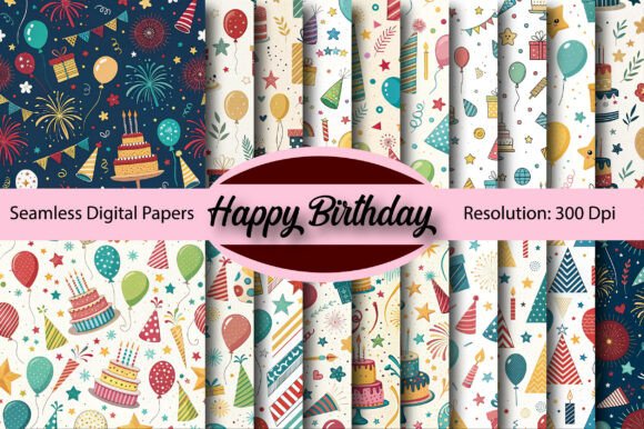Cute Happy Birthday Digital Paper