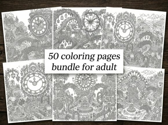 50 Magical Clock Garden Coloring Pages