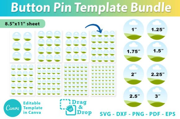 8 Editable Button Pin Template Bundle