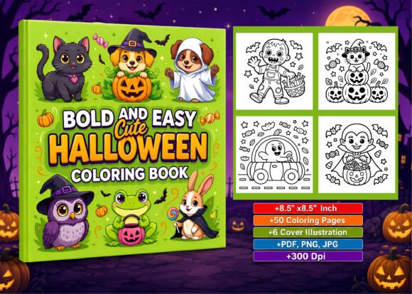 Bold Halloween Coloring Book with Simple Cute Pages