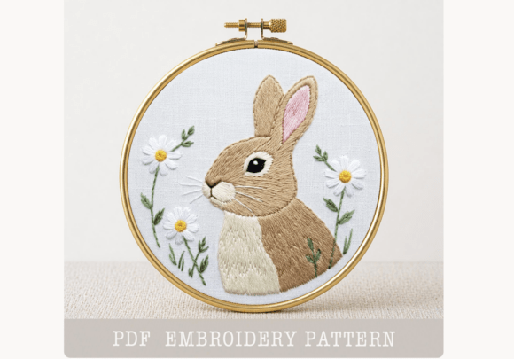 Bunny Daisy Hand Embroidery PDF Pattern