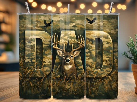 Camo Hunting Deer Dad Tumbler Wrap