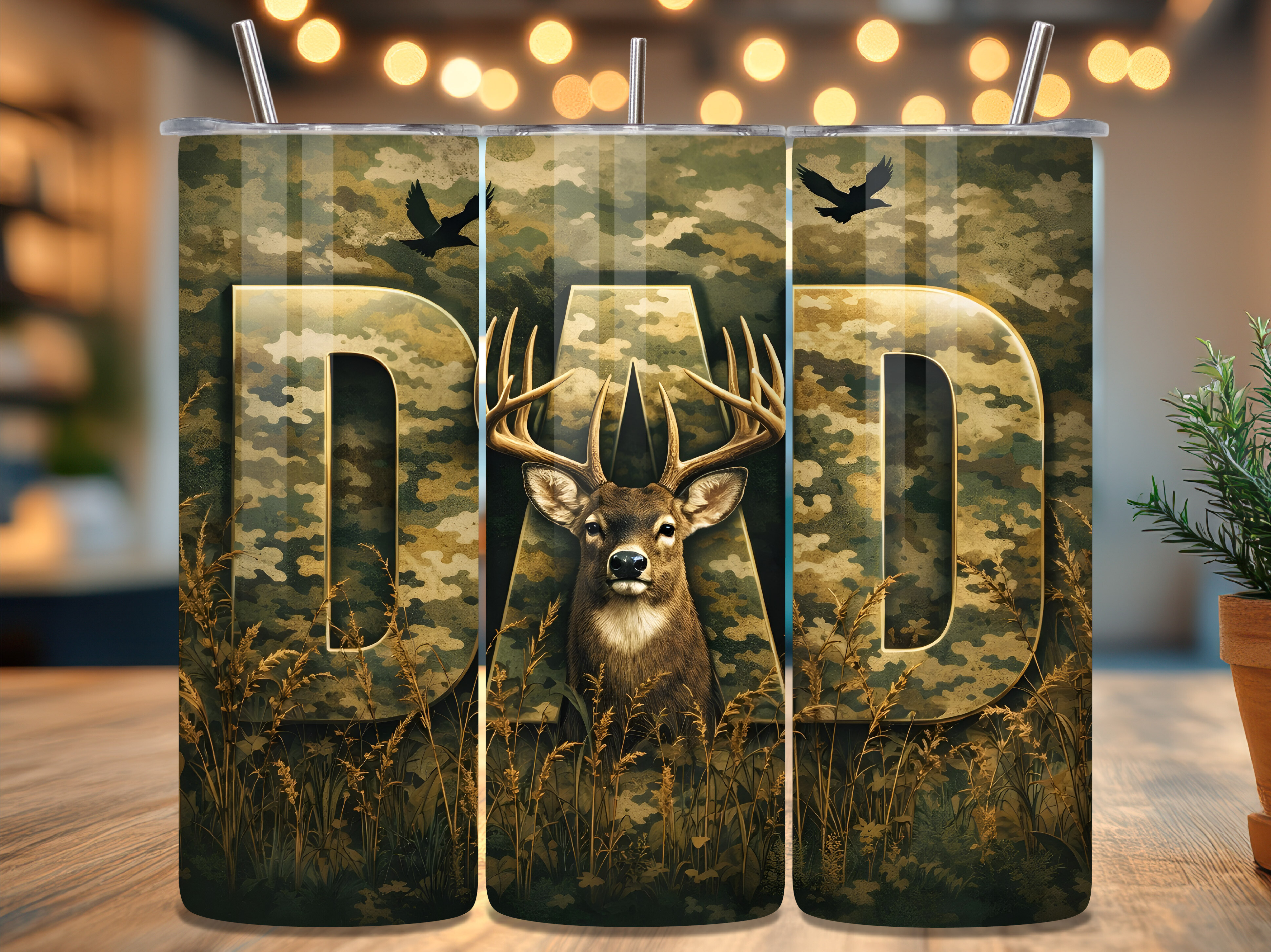 Camo Hunting Deer Dad Tumbler Wrap