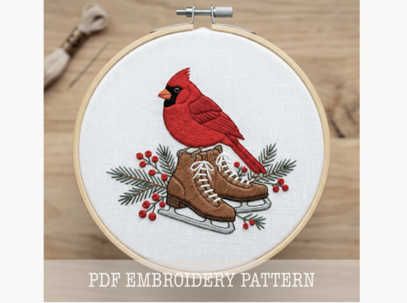 Cardinal Ice Skate Hand Embroidery PDF