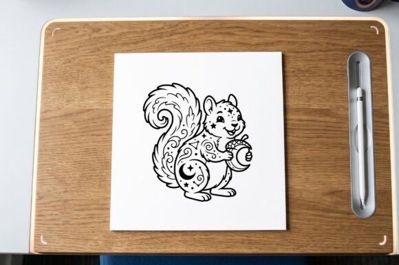 Celestial Squirrel Acorn Coloring Page