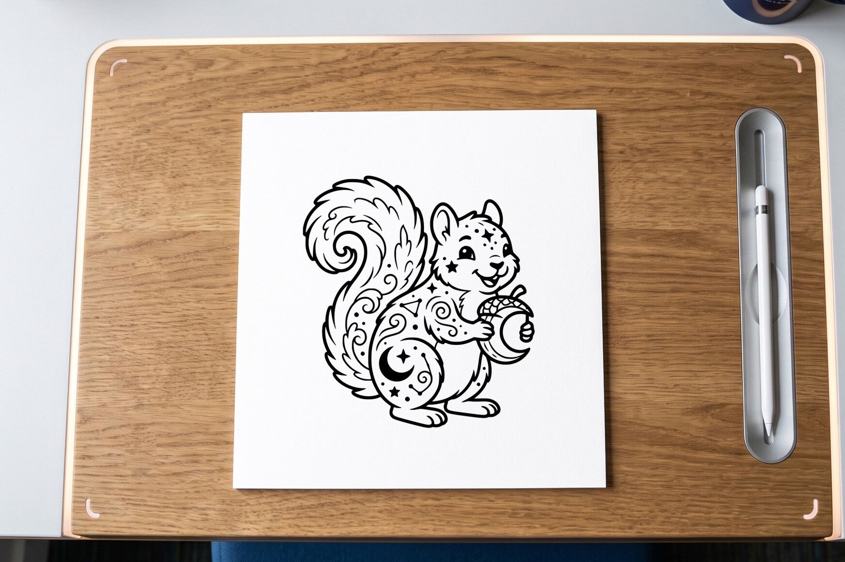 Celestial Squirrel Acorn Coloring Page