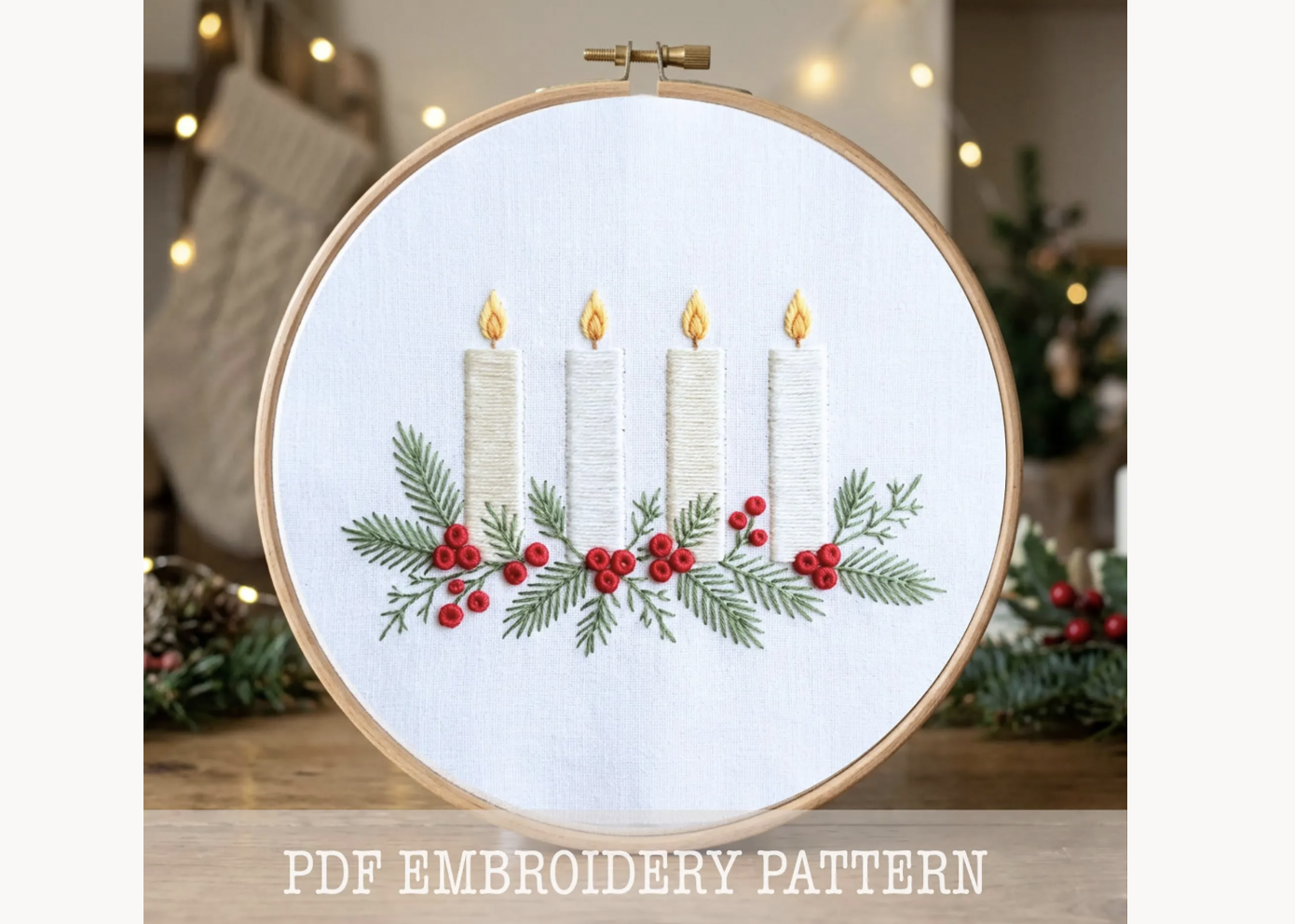 Christmas Candles Hand Embroidery PDF