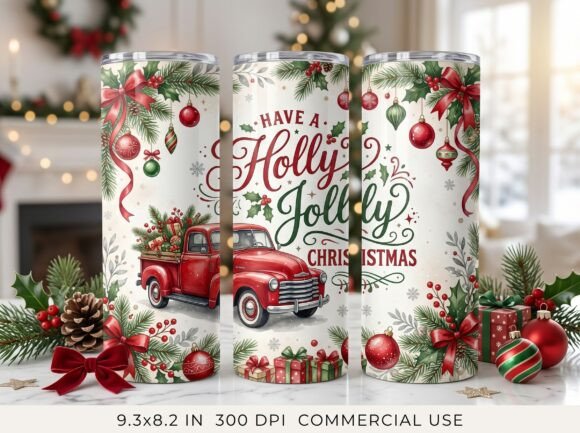 Christmas Holly Truck Tumbler Wrap PNG