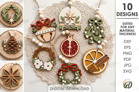 Christmas Tree Minimal Ornaments Bundle laser cut file