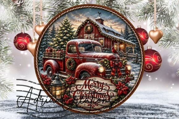 Christmas Red Truck Ornament, Door Sign