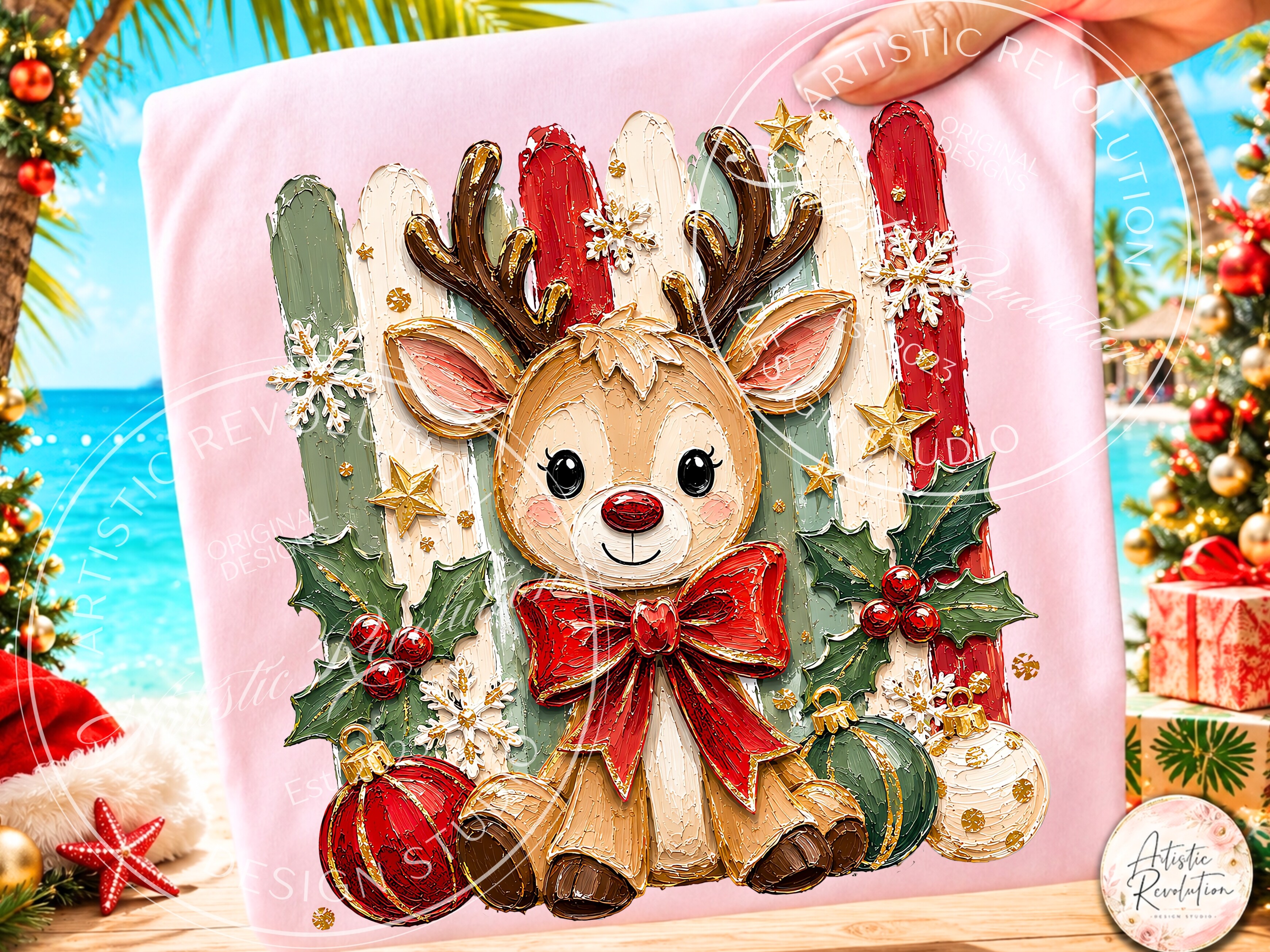 Coquette Christmas Reindeer PNG