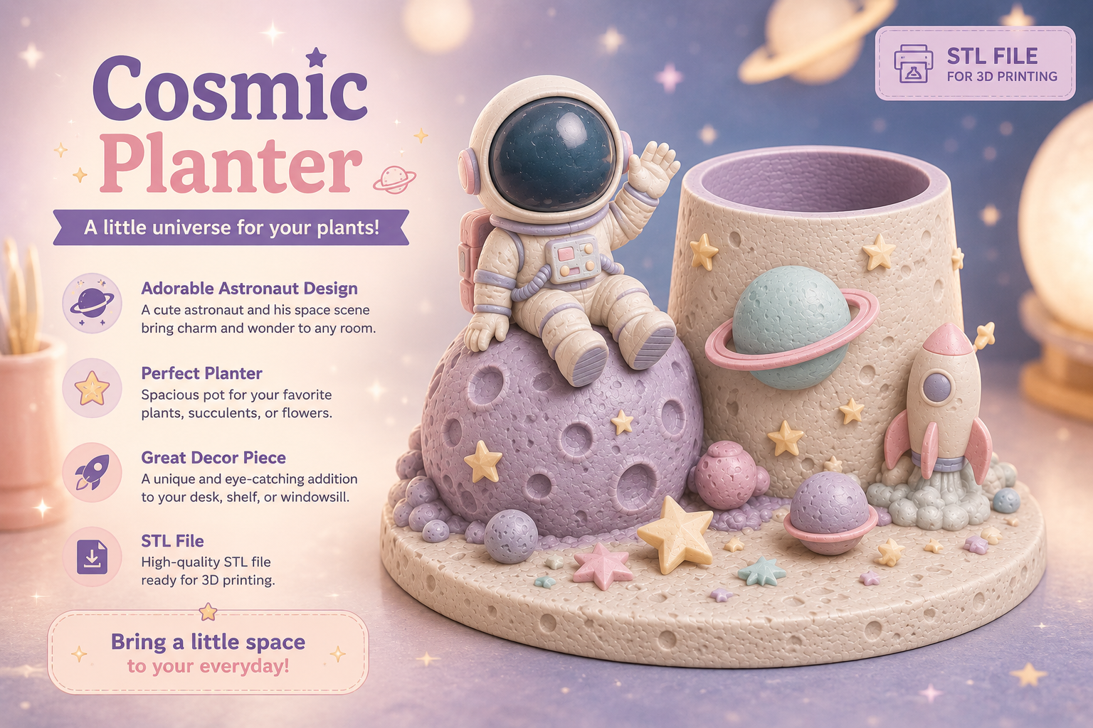 Cosmic Planter STL – Astronaut Space Themed 3D Print File Download - Image 3
