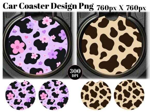 Cow Print Car Coaster PNG Sublimation
