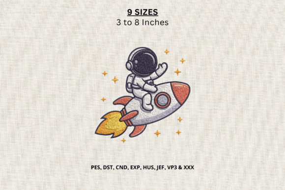 Cute Astronaut Rocket Machine Embroidery
