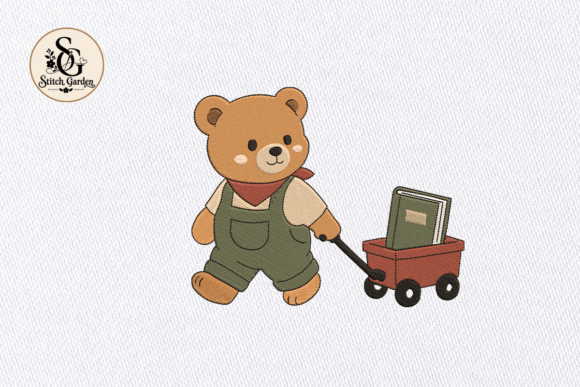 Cute Bear Pulling Book Wagon