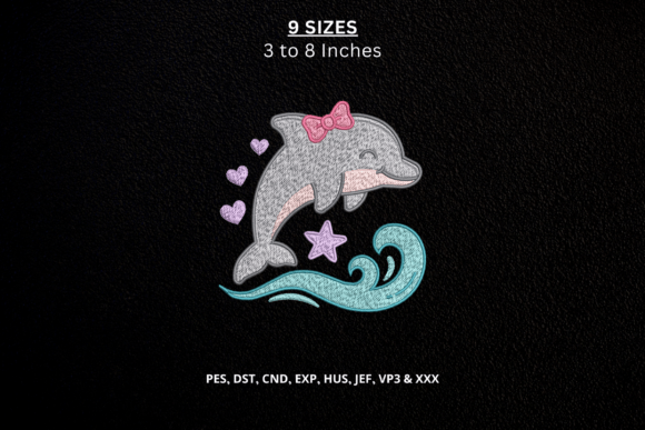 Cute Dolphin Bow Machine Embroidery DST