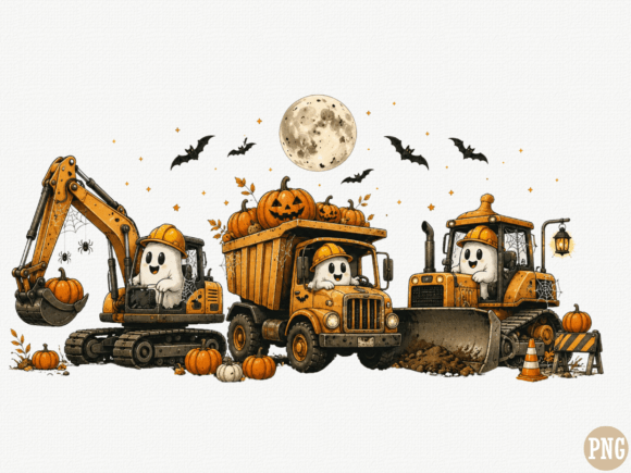 Cute Halloween Construction Vehicles PNG