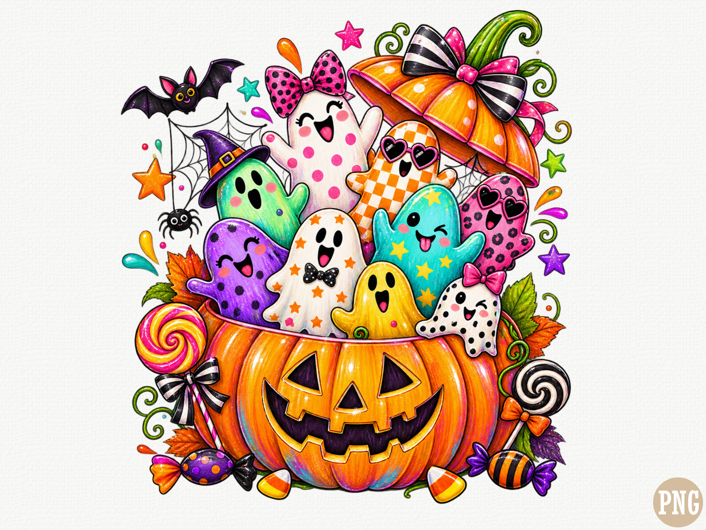 Cute Halloween Ghost Candy PNG, Colorful