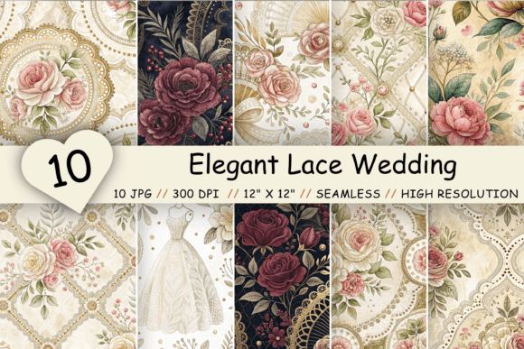Elegant Lace Wedding Digital Paper