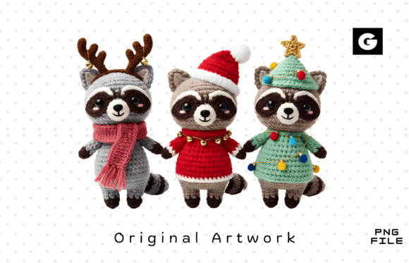 Faux Yarn Crochet Christmas Raccoon PNG