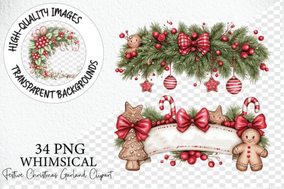 Festive Christmas Garland Clipart PNG