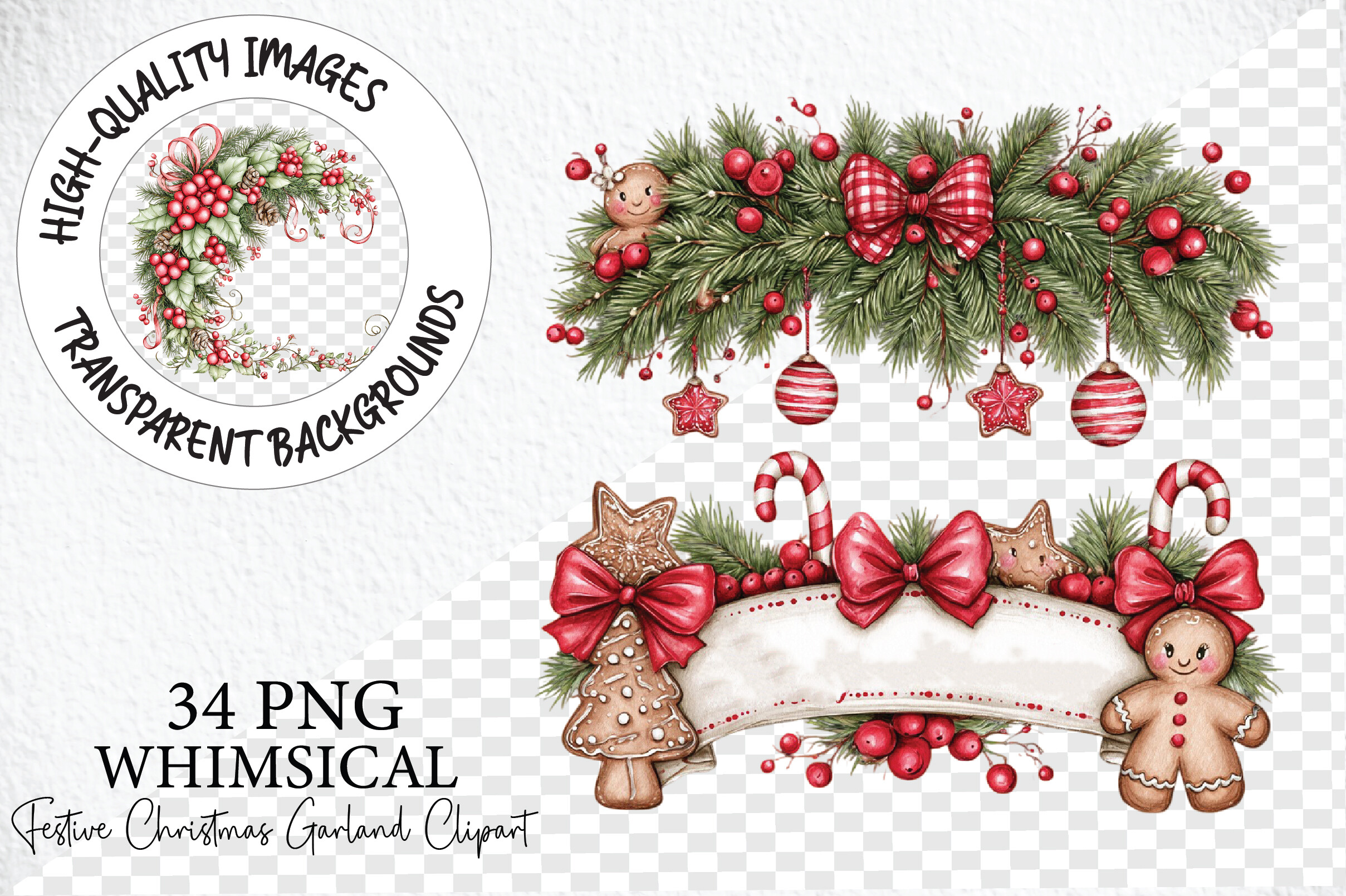 Festive Christmas Garland Clipart PNG