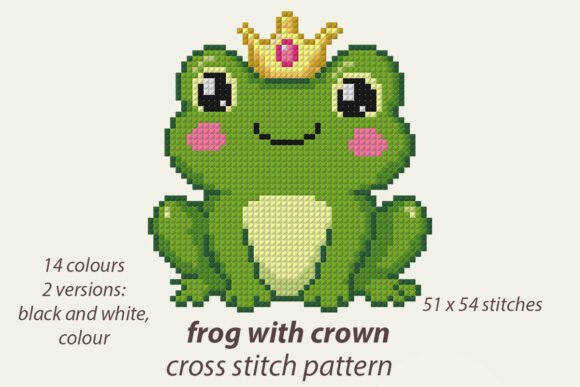 Frog with Crown Cross Stitch Pattern