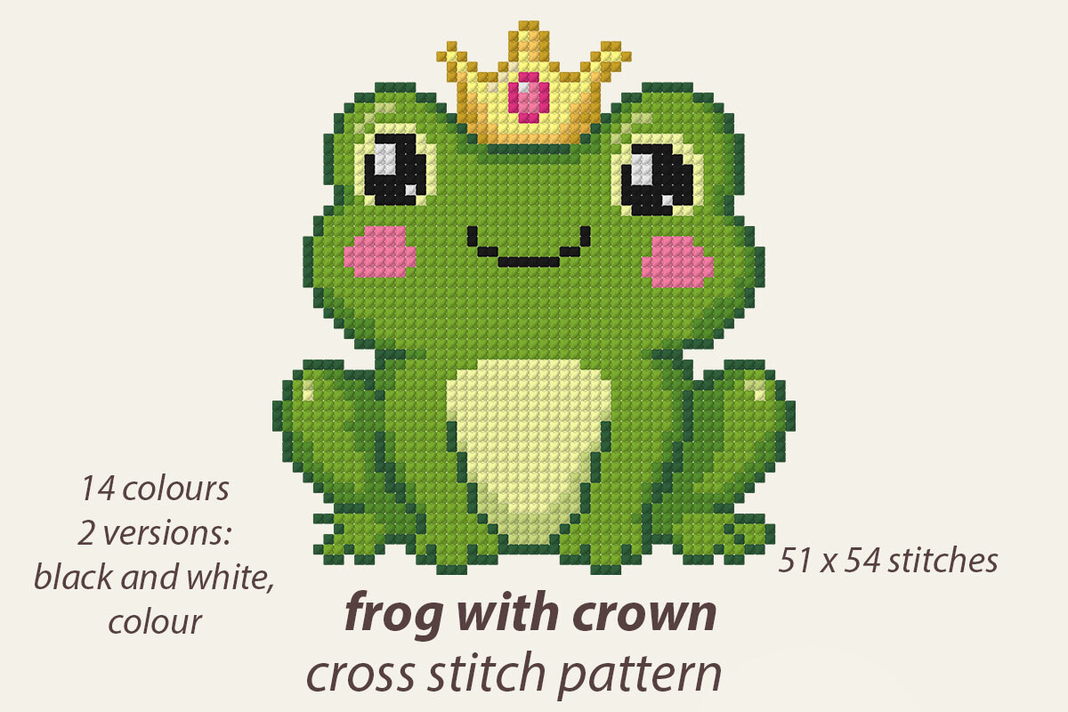 Frog with Crown Cross Stitch Pattern