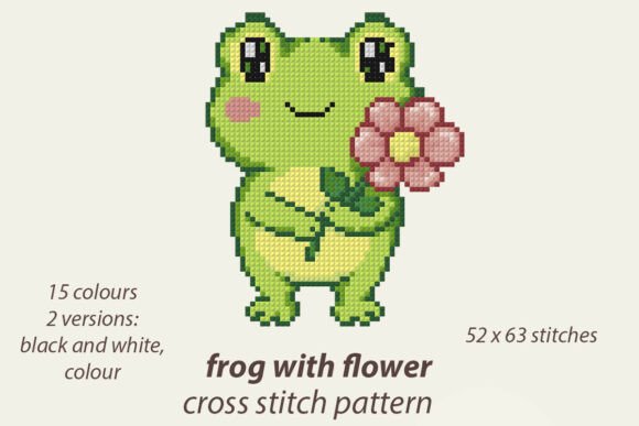 Frog with Flower Cross Stitch Pattern