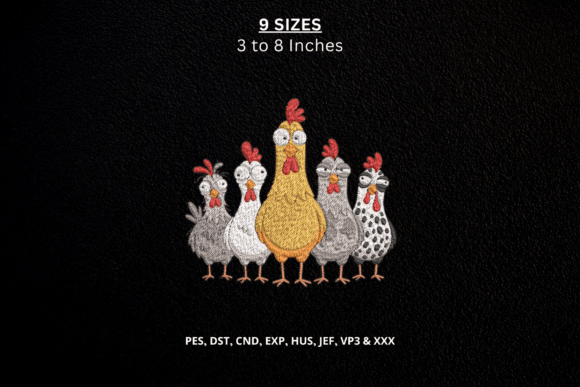 Funny Chicken Group Machine Embroidery