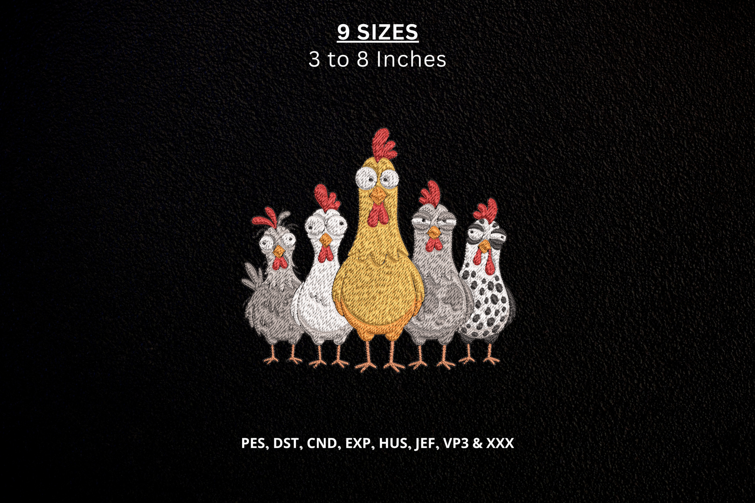 Funny Chicken Group Machine Embroidery