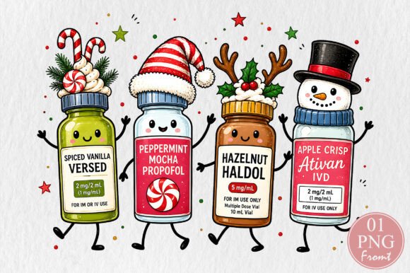 Funny Christmas Medical Doodle PNG Graphic T-shirt Designs By Rose Art